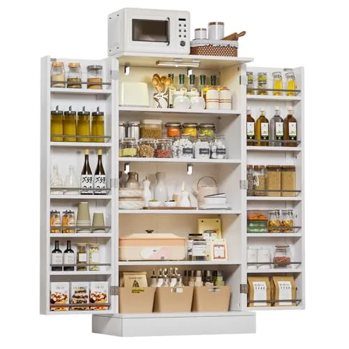 Yorbay 118 cm Küchenschrank mit LED-Sensorleuchte in weiß von Yorbay