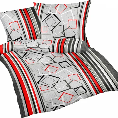 tlg 135x200cm Seersucker Bettwäsche - Modern gestreift in Rot und Grau, 100% Baumwolle, bügelfrei - Bettwäsche-Set 135x200cm + 80x80cm Kissenbezug aus 100% Baumwolle, pflegeleicht und bügelfrei. Ideal für hohen Schlafkomfort das ganze Jahr über dank atmungsaktiver Seersucker-Struktur.