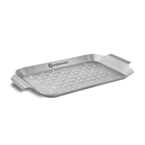 BURNHARD Grillschale 27,5 x 19 x 2 cm aus Edelstahl - Grillschalen für Gemüse, Fleisch und Fisch, spülmaschinenfest und rostfrei, ideal für gleichmäßiges Garen auf Gas-, Elektro- und Holzkohlegrills.