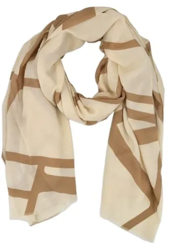 styleBREAKER Damen Schal mit Graphic Lines Muster | Weicher XXL Winterschal | Großes Tuch mit geometrischem Linien Design, Stola, Herbst Winter Accessoire, Farbe:Beige-Braun