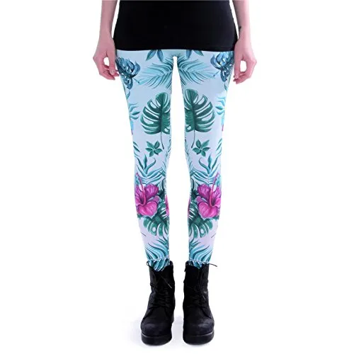 cosey - Bedruckte Bunte Leggins (Einheitsgröße) Verschiedene Leggings Designs, Tropfenpflanzen, Einheitsgröße
