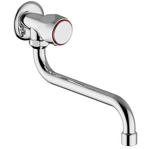 Schläfer 3431210 | Auslaufventil, Verchromter Messingkörper, zur Wandmontage, Wandarmatur 1/2 Kaltwasserhahn für Waschbecken, Geräuscharmer Luftsprudlerschwenkbarer Schwenkbarer S-Auslauf 180 mm.