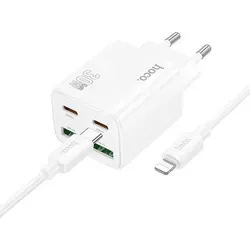 Hoco Ladegerät 30W USB-C + USB-A Netzteil | Schnellladegerät PD QC 3.0 | Handy Ladegerät weiss für iPhone & Samsung Smartphone Ladeadapter inkl... - Weiß