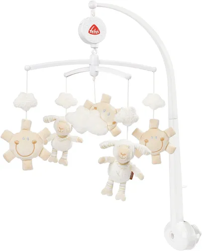 Fehn Musik Mobile Schaf - Beruhigende Einschlafhilfe für Babys - Baby Mobiles mit süßen Schäfchen, die zur Melodie