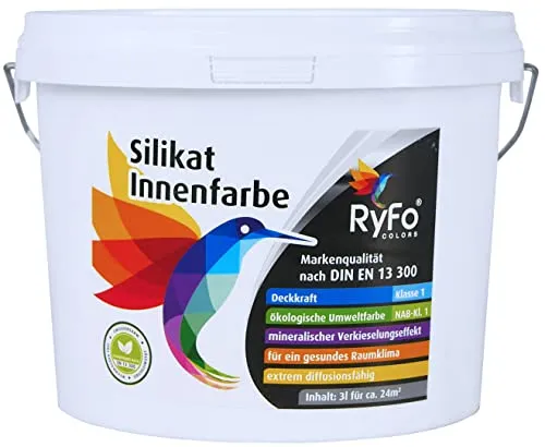 RyFo Colors Silikat Innenfarbe – 1 L für ca. 8 m² - Hochwertige mineralische Silikatfarbe für Innenräume, bietet langlebige und atmungsaktive Wandbeschichtungen. Ideal für verschiedene Untergründe, geruchsarm und einfach zu verarbeiten.