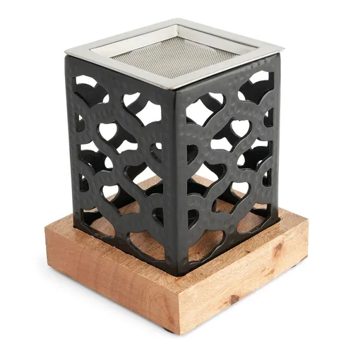 Weihrauchgefäß Schwarz Aluminium & Mangoholz Sieb Räuchergefäß handgehämmertes