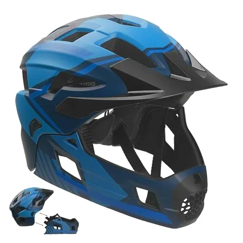 Crazy Safety Blauer Fullface Helm für Kinder | 2-in-1 MTB, BMX & Skateboard Helm