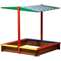 Sandkasten XL Holz mit Dach Bunt 120x120x125 cm