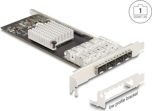 DELOCK 88342 - PCIe Netzwerkkarte mit 4x SFP - Netzwerkkarten für Hochgeschwindigkeitsverbindungen, 4 SFP Schächte für flexible Lichtwellenleiter-Anbindung, ideal für professionelle Netzwerkinstallationen.
