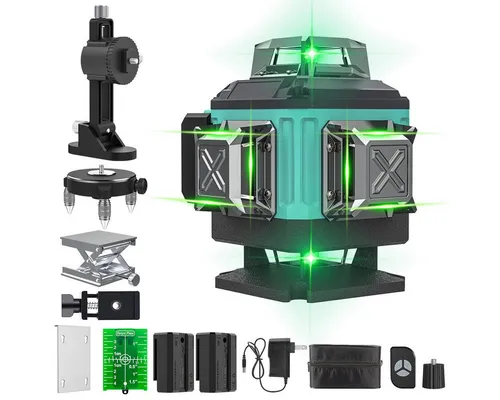 AeroAxis Laserwasserwaage Profi Kreuzlinienlaser grün 4×360° - Professioneller Kreuzlinienlaser mit 400 % hellerem grünen Laser für optimale Sichtbarkeit. Selbstnivellierend und ideal für Fliesen, Decken und Innenausbau. Inklusive Funkfernbedienung und zwei Akkus.