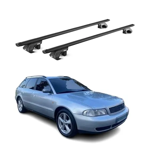 Alu Dachträger Gepäckträger für Audi A4 Avant B5-B6 B7 1995-2008 - Hochwertiger Aluminium-Dachträger mit aerodynamischem Design, ideal für verschiedene Trägersysteme. Perfekt für Abenteuer und Reisen, einfach zu installieren und sorgt für Sicherheit und Komfort.