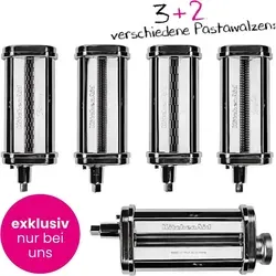 KitchenAid Pasta Deluxe Set 5KSMPDX – 5-teiliges Nudelvorsatz Set - Zubehör für Küchenmaschine, aus hochwertigem Edelstahl, ermöglicht die einfache Zubereitung von frischer Pasta zu Hause.