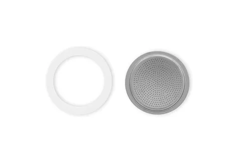 Bialetti Dichtung & Filtersieb für Edelstahlkanne 1/2 Tassen 605383 - Ersatzfilter und Dichtungsring für Bialetti Edelstahl Espressokocher. Ideal für 1- und 2-Tassen-Bereiter. Perfekte Passform für den Genuss von frisch gebrühtem Kaffee.