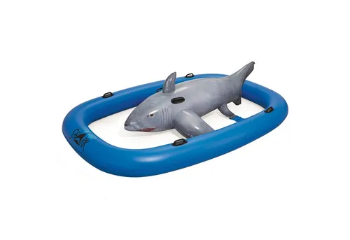 Bestway Schwimmtier „Haifisch“ 310 x 213 cm - Schwimmtiere für unvergesslichen Wasserspaß! Der aufblasbare Haifisch bietet Platz für einen Erwachsenen und ist aus robustem Vinyl gefertigt. Mit zwei Luftkammern für Sicherheit und Reparaturflicken für langanhaltende Freude!