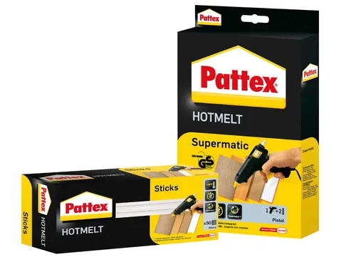 Pattex Hotmelt Supermatic, 1 Pistole + 2 Patronen & 50 Patronen