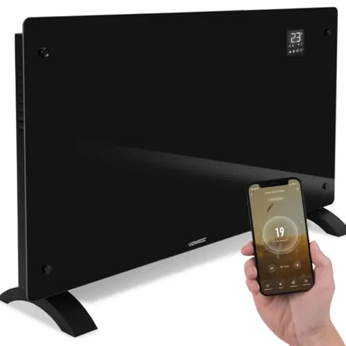VONROC Elektroheizung energiesparend 2500W - Konvektor Heizung [30qm Räume] - Mobile Elektrische Heizung [App/Touch Steuerung] - Heizkörper 2in1 Wand-/Bodenmontage - Schwarz