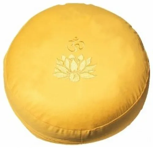 Meditationskissen mit Dinkelfüllung und Stickerei Lotus Om - Hochwertiges Meditationskissen mit Dinkelfüllung und stilvoller Lotus Om Stickerei in goldgelb. Ideal für entspannende Meditationspraxis und optimalen Komfort.