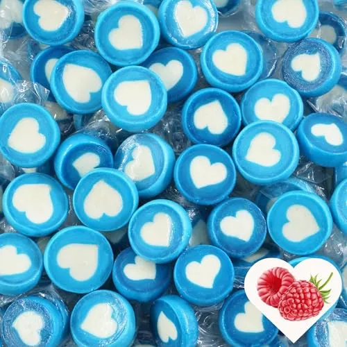 EinsSein Herzbonbons blau-hellblau-weiß 500g | Handgemachte Rocks Bonbons Herz | Süßigkeiten & Gastgeschenke für Kindergeburtstag Taufe Kommunion bayrische Hochzeit | Essbare Tischdeko & Mitgebsel