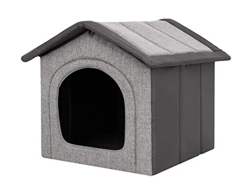 PillowPrim Hundehütte Hundehöhle Hundebett Hundehaus Katzenhöhle Tierbett XL - 60x55 cm hellgrau mit Graphit