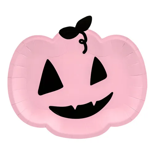 Halloween Pappteller Kürbis rosa, 6 Stück - Grusel Deko Kürbis Halloween Teller