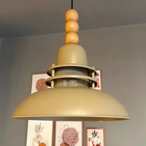 bamyum Torchia Hängelampe Ø34 cm - Vintage Pendelleuchte aus Holz und Metall - Stilvolle Hängelampe in Vintage-Optik für Wohnzimmer und Küche. Verstellbares Kabel für flexible Höhenanpassung. E27-Fassung für verschiedene Leuchtmittel, ideal für modernes und industrielles Ambiente.