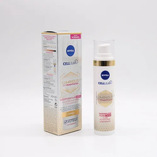 Nivea Cellular Luminous 630 Tagespflege Fluid LSF 50 (40ml) - Tagespflege mit LSF 50 für optimalen UVA-Schutz, spendet Feuchtigkeit und sorgt für ein strahlendes Hautbild. Ideal für den täglichen Gebrauch.