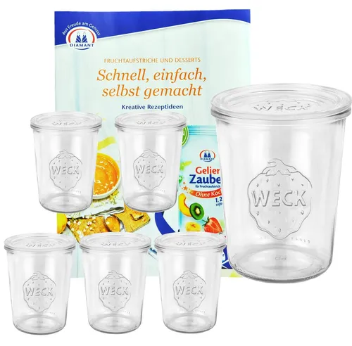 MamboCat Einmachglas 6er Set Weck Gläser 850ml - Einmachgläser Set für kreative Konservierung, ideal zum Einkochen und Dekorieren, inkl. 6 Glasdeckeln und GRATIS Rezeptheft für vielfältige Ideen.