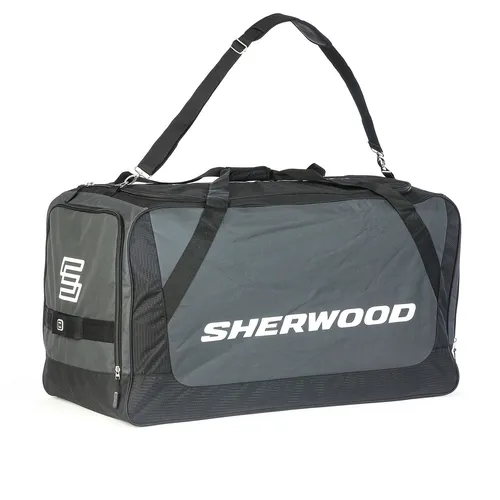 Tasche Sherwood 7000 Small grau - Geräumige Eishockeytasche mit verstärktem Boden und zwei seitlichen Außentaschen für nasse Wäsche. Bequem zu tragen mit Umhänge- und Tragegurt, ideal für den sportlichen Einsatz.