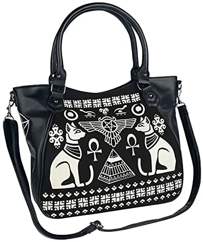 Banned Alternative Anubis Frauen Handtasche schwarz/weiß - Einkaufstaschen mit hohem Tragekomfort aus langlebigem Material, perfekt für Gothic- und Rockwear-Liebhaber. Entdecke deinen lässigen Style!