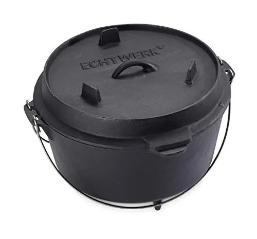 ECHTWERK Dutch Oven GUSS (8 l) - Töpfe für vielseitiges Kochen, massive Gusseisenpfanne ideal für Grill, Lagerfeuer und Ofen - perfekt für Fisch und Fleisch.