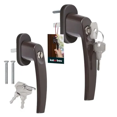 KOTARBAU® 2er Set abschließbare Fenstergriffe Braun aus Aluminium