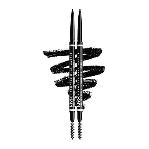 NYX Professional Makeup Micro Brow Pencil Doppelpack, Doppelseitig mit ausdrehbarem Augenbrauenstift und Bürstchen, Vegane Formel, Farbton: Black