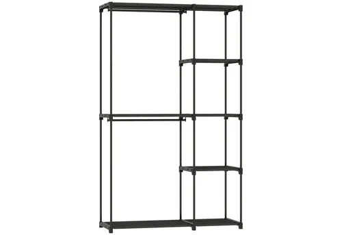 furnicato Kleiderschrank Stoffschrank mit Kleiderstange und Ablagen – Schwarz