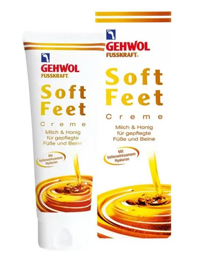 GEHWOL Fusskraft Soft Feet Creme (125 ml) mit Milch und Honig - Fußcreme für normale und trockene Haut, enthält Hyaluron und Urea für intensive Feuchtigkeit und Schutz vor Hornhautbildung.