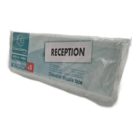 Exacompta 84358D Tisch-Namensschilder 5er Pack - Vorlagenhalter mit 5 beidseitig verwendbaren Tisch-Namensschildern aus hochwertigem, UV-beständigem Acryl im DIN A4 Querformat für professionelle Präsentationen.