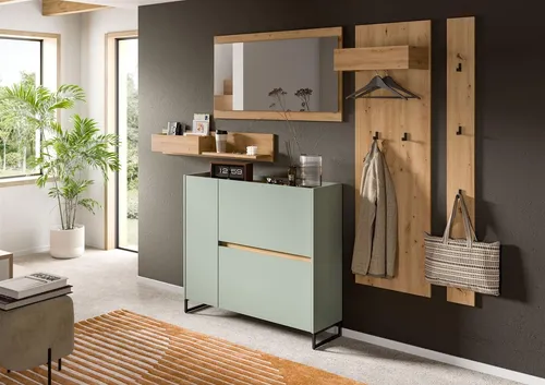 möbelando freiraum Konsolentisch Drive – Stilvoller 5-teiliger Flurtisch mit Stauraum in Salbei/Artisan Oak