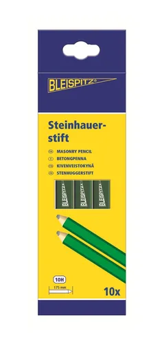 Bleispitz Steinhauerstift (10 Stk.,Harte Mine Graphit 10H, 175 mm) 1515
