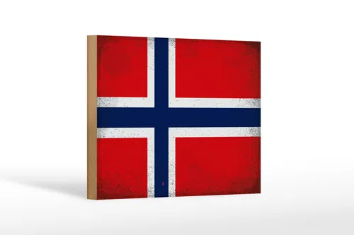 Holzschild Flagge Norwegen 18x12 cm Flag Norway Vintage Deko Schild