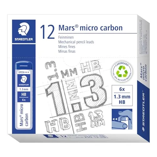 STAEDTLER 250 13-HB Mars Micro Feinminen, Minendurchmesser 1,3 mm, HB, 12 Stück, graphitgrau, 250 13-HB VE