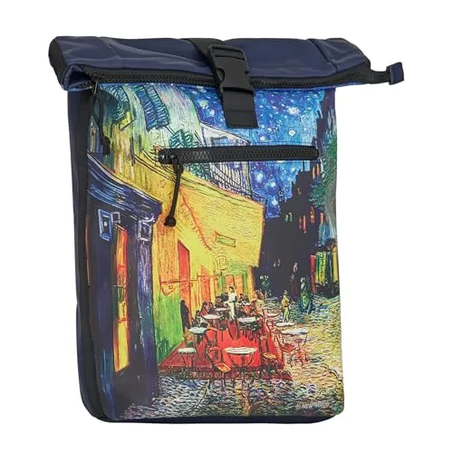 New Rebels unisex wasserdichter Mart Art New York Cafe at Night Rolltop 21 Liter Rolltop-Rucksack mit 15,6-Zoll-Laptopfach Reiserucksack mit Fronttasche flexibler Stauraum