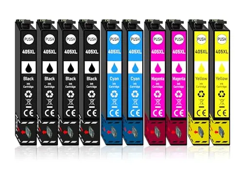 10er Set kompatible Epson Nr. 405XL Patronen für Workforce Drucker - Tintenpatronen für Tintenstrahldrucker: 10er Multipack mit hoher Druckreichweite von bis zu 1100 Seiten pro Patrone, ideal für kosteneffizientes Drucken ohne Kompromisse.