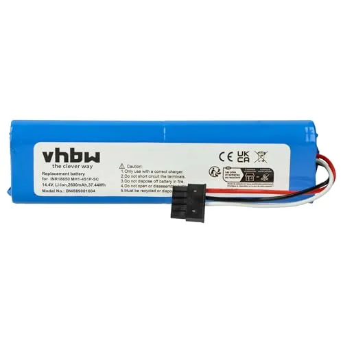 vhbw Akku kompatibel mit Viomi V-RVCLM26B, V-RVCLMB21B, V2 Pro, V3, VXVC01-JG Staubsauger (2600 mAh, 14,4 V, Li-Ion)