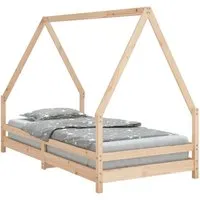 vidaXL Kinderbett 90x190 cm aus massivem Kiefernholz - Robustes Kinderbett in Hausform, ideal für Kinder ab 4 Jahren. Das unbehandelte Kiefernholz sorgt für eine rustikale Optik und Stabilität, während das durchdachte Design den Kleinen ein sicheres Schlafumfeld bietet.