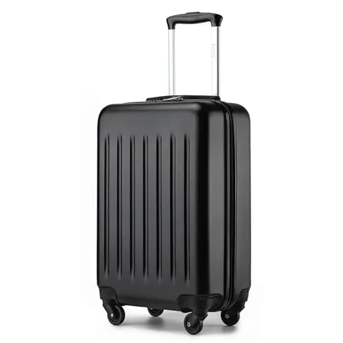 KONO Hartschale Koffer Trolley Rollkoffer Handgepäck Koffer Zwillingsrollen ABS Handgepäck Bordgepäck 4 Rollen, 55cm 20 Zoll(Schwarz)