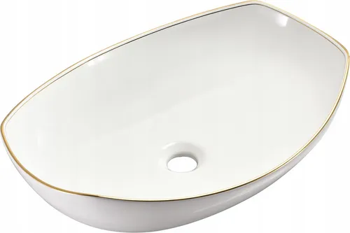 Aufsatzwaschbecken 55x40x15 weiß oval/MUSCHEL GOLDENER RAND Keramik Omeble
