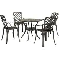 vidaXL 5-tlg. Garten-Essgruppe aus Aluminiumguss - Elegante Garten-Essgruppe mit 4 Stühlen und Tisch, robust und wetterfest. Ideal zum entspannten Essen oder Relaxen im Freien, inklusive Schirmloch für zusätzlichen Komfort.
