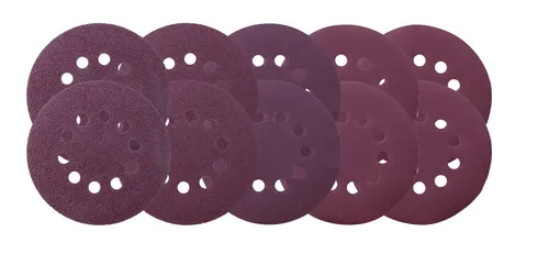 Satz mit 10 Schleifscheiben 180 mm k 40/80/120/180/240 - Vielseitiger Schleifscheibensatz für unterschiedliche Anwendungen, ideal für Holz- und Metallbearbeitung, mit verschiedenen Körnungen für optimale Ergebnisse.