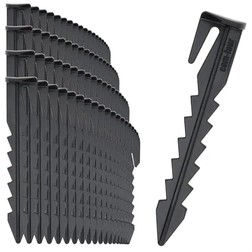 com-four® 100x Erdnägel zur Fixierung von Mähroboter-Kabeln - Erdanker aus Kunststoff mit Widerhaken - langlebige und UV-beständige Bodenanker - Bodennägel (100x schwarz - Widerhaken/für Kabel)