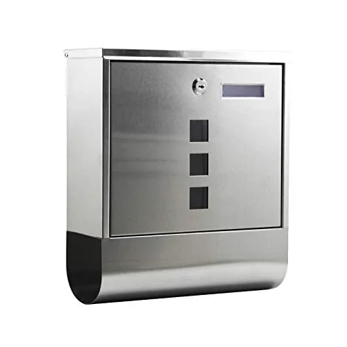 Wiltec Wandbriefkasten mit Zeitungsrolle und Namensschild - Eleganter Wandbriefkasten aus Edelstahl, abschließbar mit Sichtfenstern und großem Einwurfschlitz – ideal für moderne Hausfronten und Büros, inklusive 2 Schlüsseln.