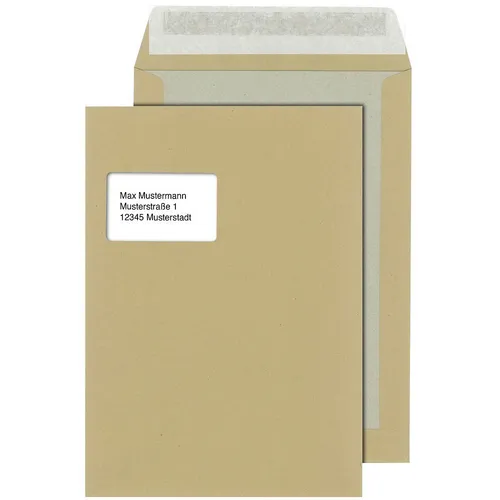 MAILmedia Papprückwandtaschen DIN C4 mit Fenster - 100 St. - Versandtaschen in DIN C4, braun mit praktischem Fenster für einfache Adressierung und professionellen Versand.